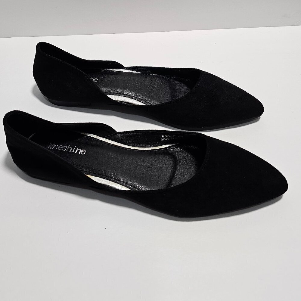 Black Meeshine Womens Pointed Toe Ballet Flats Comfort Suede Slip On Flats